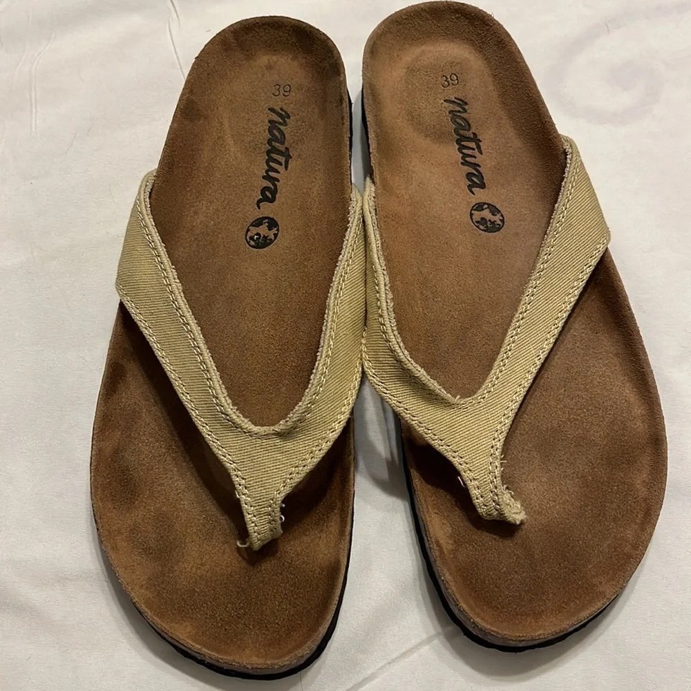 Natura canvas unisex sandals with leather footbed size 39/7 mens 8.5 women - Picture 2 of 4